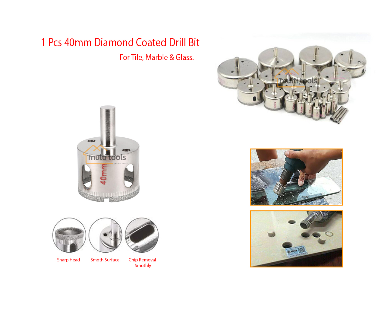 40 mm Diamond Coated Drill Bit Hole Saw Cutter For Glass Tile Ceramic